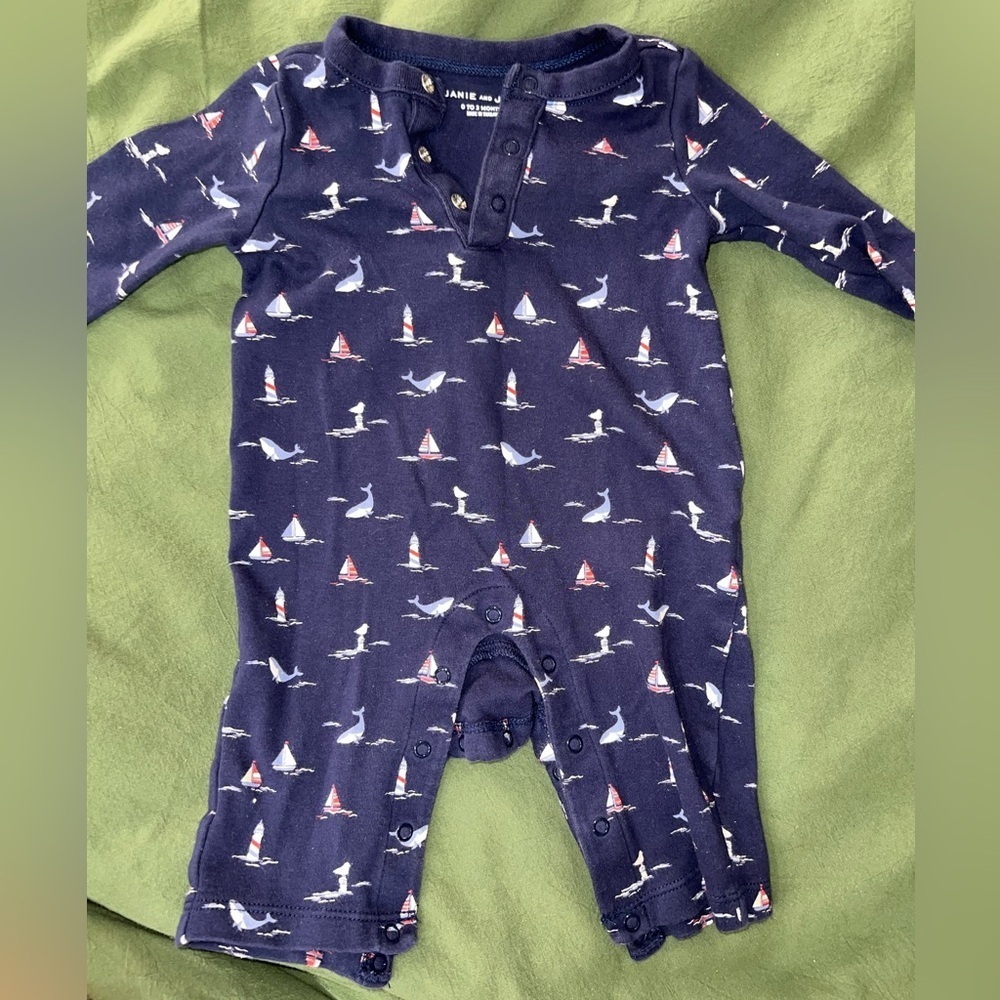 ‼️NWOT: Janie & Jack Blue Nautical Onesie Jumper - 0-3 M 100% Cotton